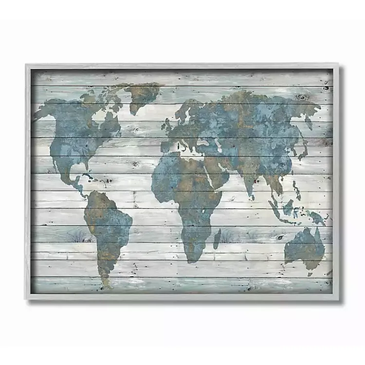 Kirklands Home and Tan Rustic Plank World Map Framed Art Blue Online