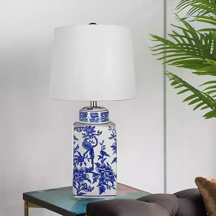 Kirklands Home Blue and Bird Pattern Table Lamp White Outlet