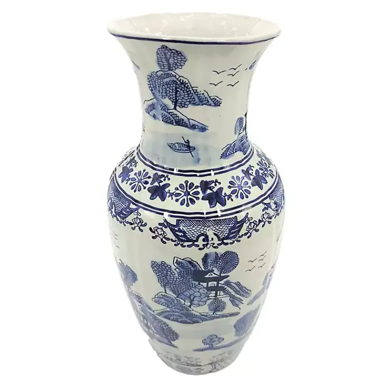 Vases>Kirklands Home Blue and White Ceramic Chinoiserie Vase
