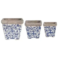 Kirklands Home Blue and White Ceramic Flower Pots, Set of 3 Outlet