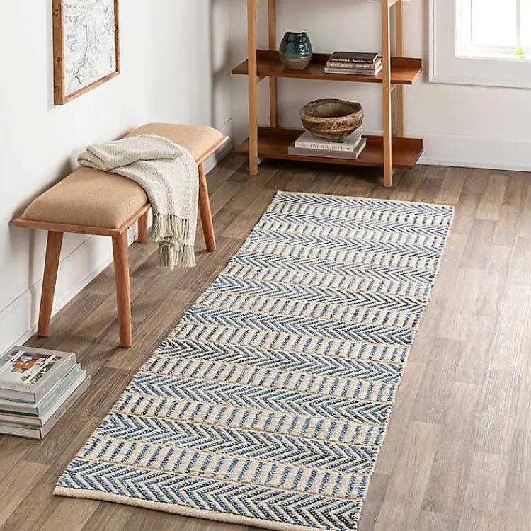 Kirklands Home Blue and White Chevron Jute Runner, 2x8 Best