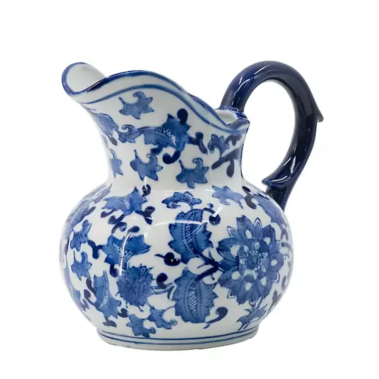 Kirklands Home Blue and White Floral Ceramic Pitcher New