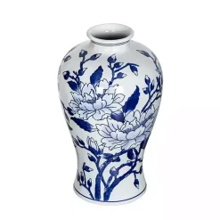 Vases>Kirklands Home Blue and White Floral Curved Porcelain Vase