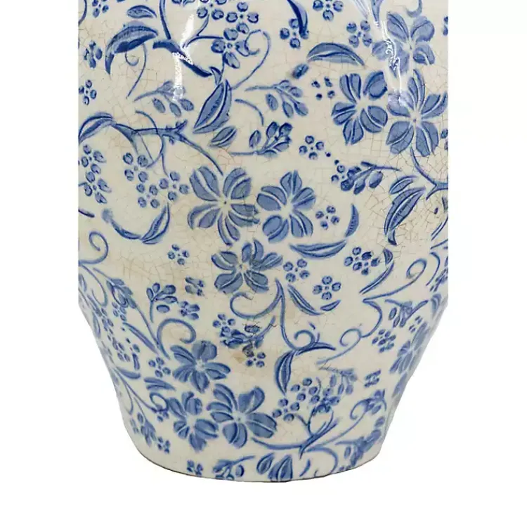 Vases>Kirklands Home Blue and White Floral Urn Ceramic Vase, 10 in.