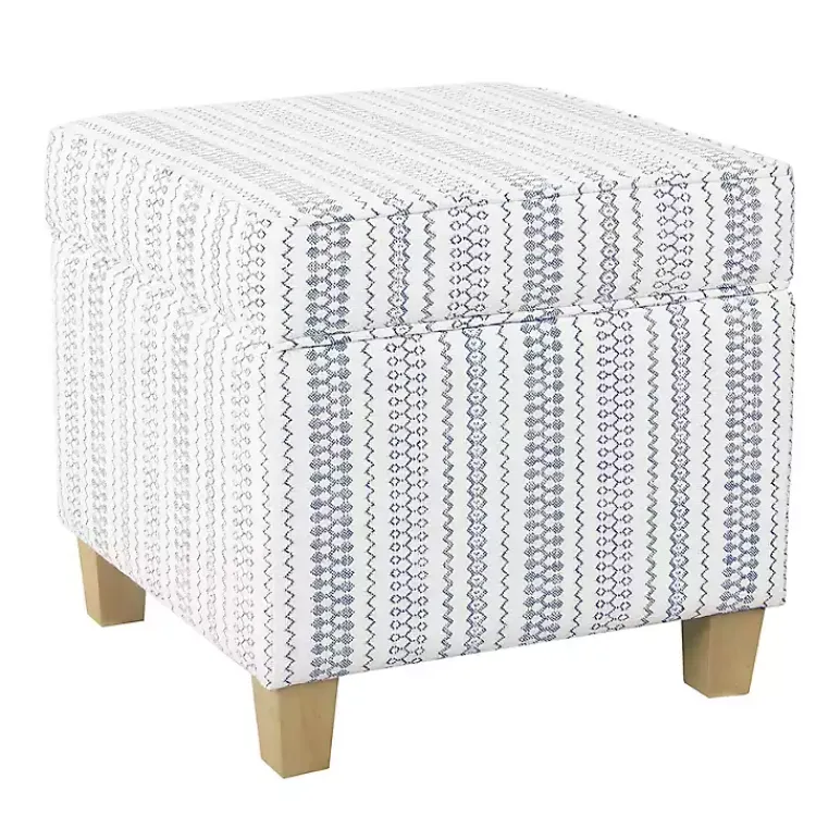 Kirklands Home Blue and White Hometown Striped Storage Ottoman Discount