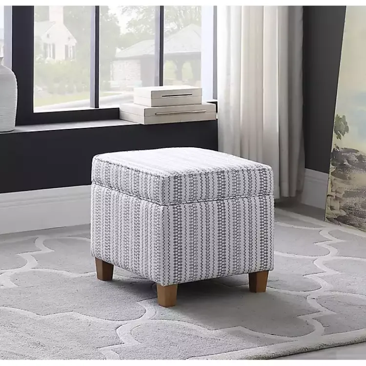 Kirklands Home Blue and White Hometown Striped Storage Ottoman Discount