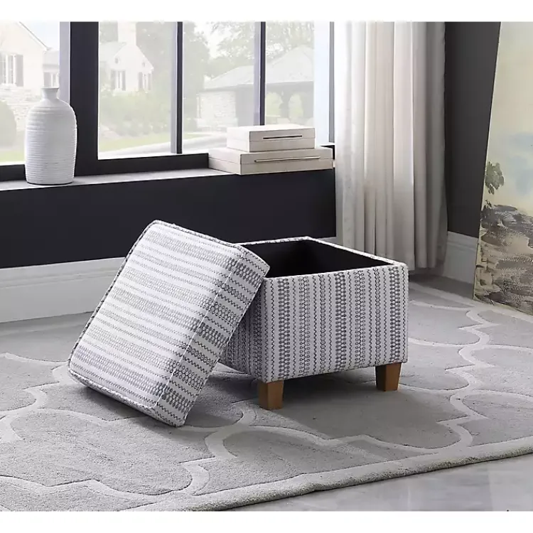 Kirklands Home Blue and White Hometown Striped Storage Ottoman Discount