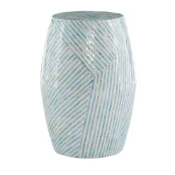 Kirklands Home Blue and White Mosaic Capiz Shell Drum End Table Discount