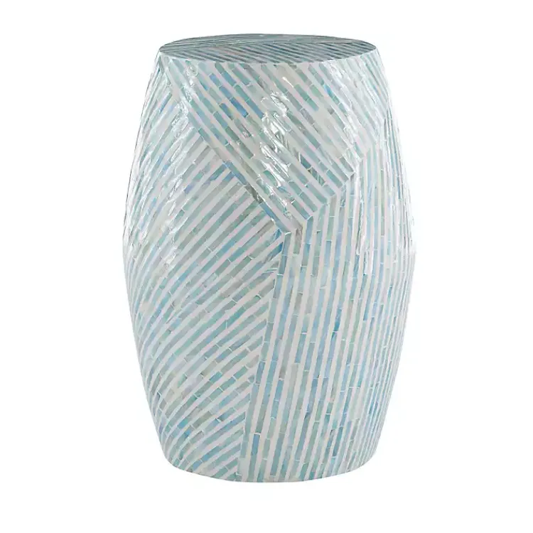 Kirklands Home Blue and White Mosaic Capiz Shell Drum End Table Discount