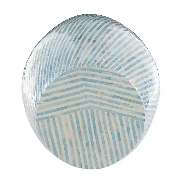 Kirklands Home Blue and White Mosaic Capiz Shell Drum End Table Discount