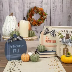 Fall>Kirklands Home Blue and White Pumpkin Tabletop Signs, Set of 2