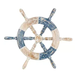 Kirklands Home Blue and White Ship Wheel Wall Plaque Sale