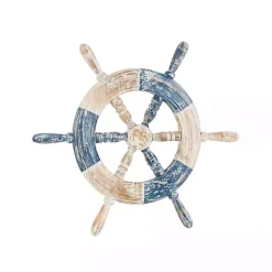 Kirklands Home Blue and White Ship Wheel Wall Plaque Sale