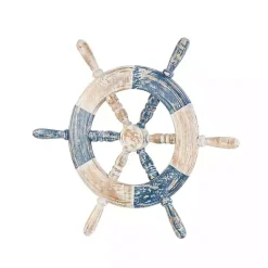 Kirklands Home Blue and White Ship Wheel Wall Plaque Sale