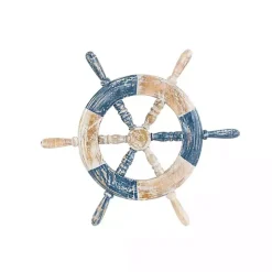 Kirklands Home Blue and White Ship Wheel Wall Plaque Sale