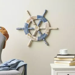 Kirklands Home Blue and White Ship Wheel Wall Plaque Sale