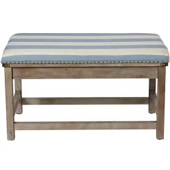 Kirklands Home Blue and White Striped Upholstered Wood Bench