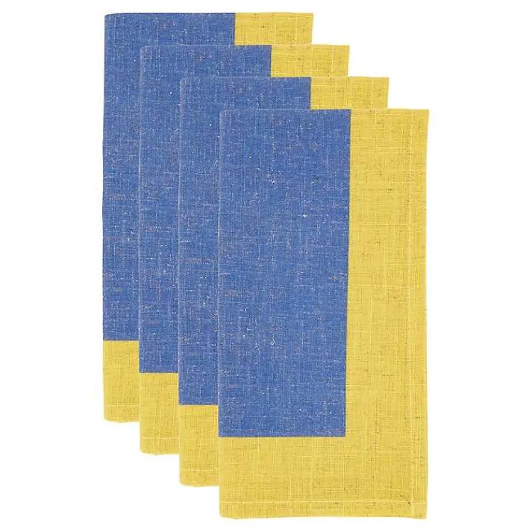 Kirklands Home Blue and Yellow Colorblock Napkins, Set of 4 Clearance