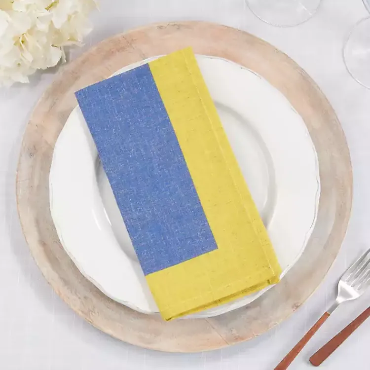 Kirklands Home Blue and Yellow Colorblock Napkins, Set of 4 Clearance