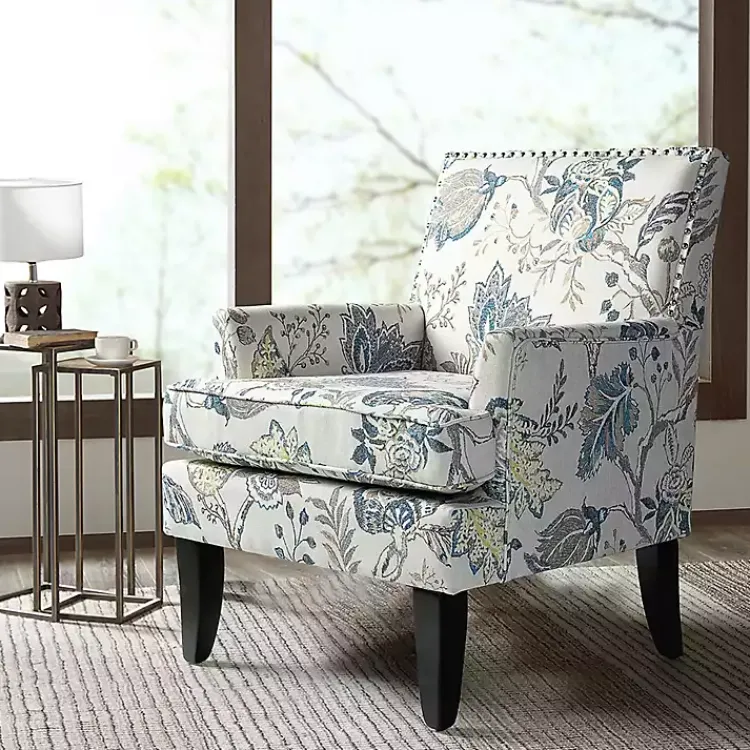 Kirklands Home Blue and Yellow Floral Upholstered Accent Chair Hot