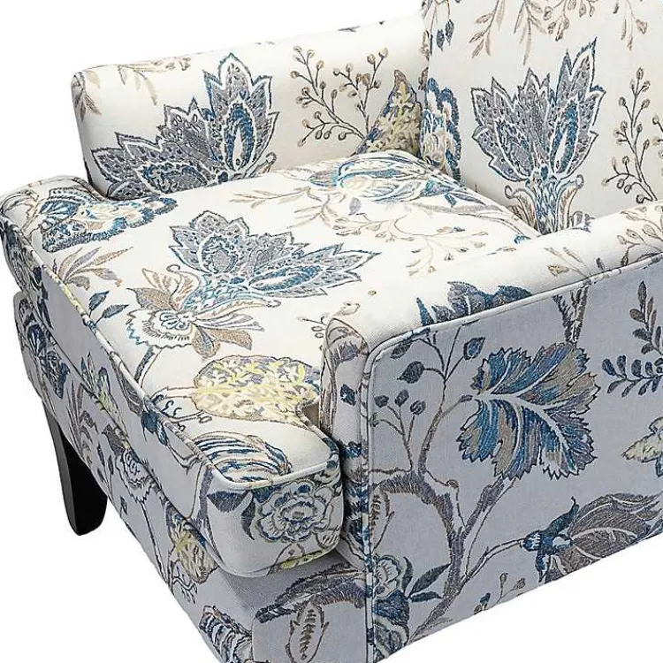 Kirklands Home Blue and Yellow Floral Upholstered Accent Chair Hot