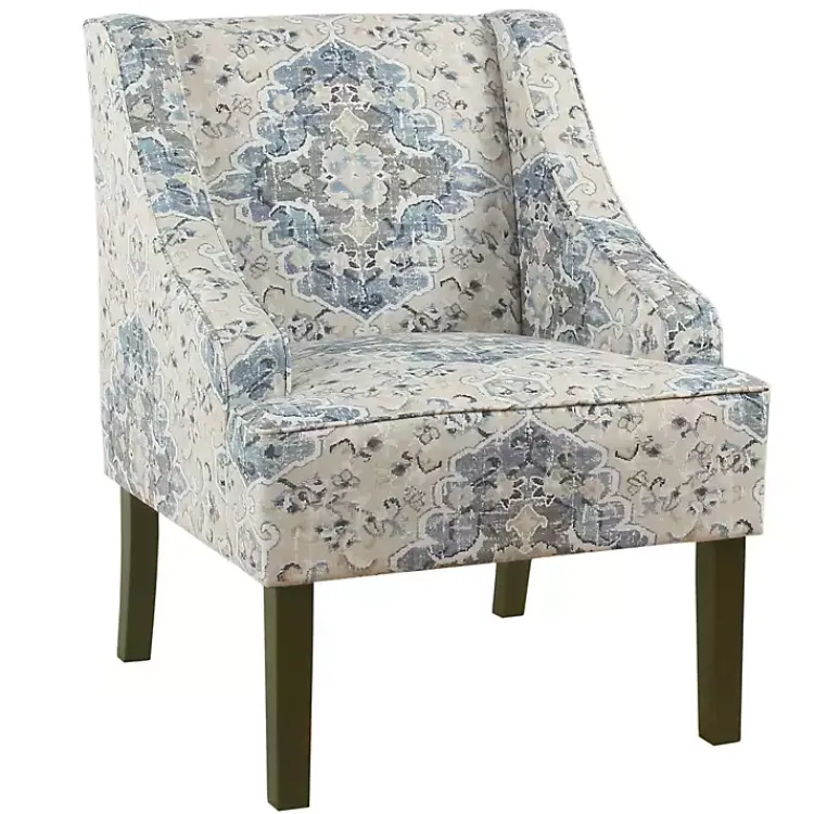 Kirklands Home Antiqued Medallion Swoop Arm Accent Chair Blue Clearance