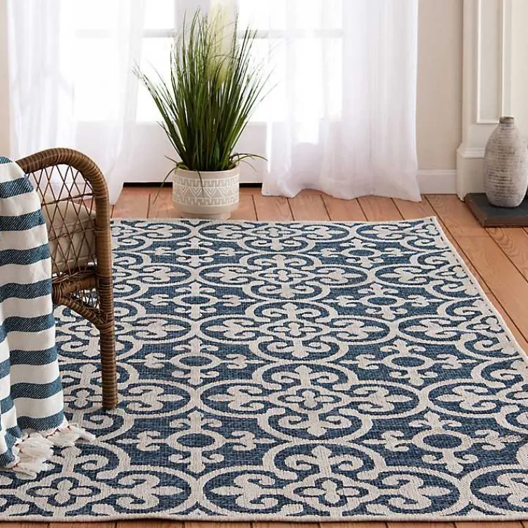 Kirklands Home Blue Auckland Tile Outdoor Area Rug, 7x9