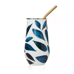 Kirklands Home Bay Leaf Insulated Wine Tumbler Blue Hot