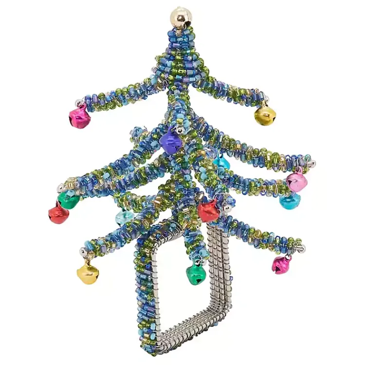 Kirklands Home Blue Beaded Christmas Tree Napkin Rings, Set of 4 Outlet