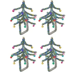 Kirklands Home Blue Beaded Christmas Tree Napkin Rings, Set of 4 Outlet