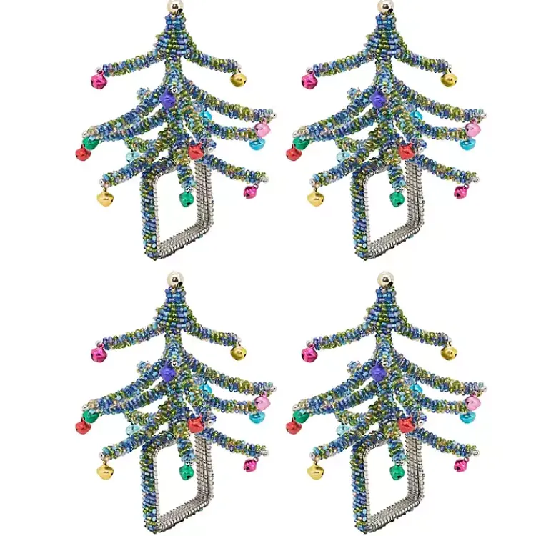 Kirklands Home Blue Beaded Christmas Tree Napkin Rings, Set of 4 Outlet