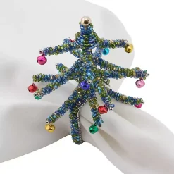 Kirklands Home Blue Beaded Christmas Tree Napkin Rings, Set of 4 Outlet