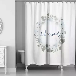 Kirklands Home Blue Blessed Floral Wreath Shower Curtain White Sale