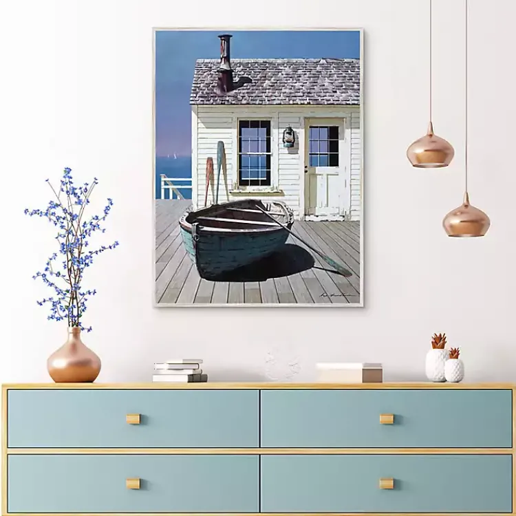 Kirklands Home Blue Boat on Deck Framed Canvas Art Print Discount