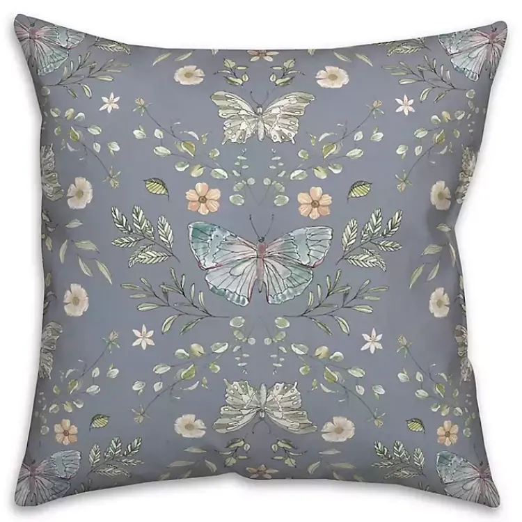 Pillows>Kirklands Home Botanical Butterfly Throw Pillow Blue