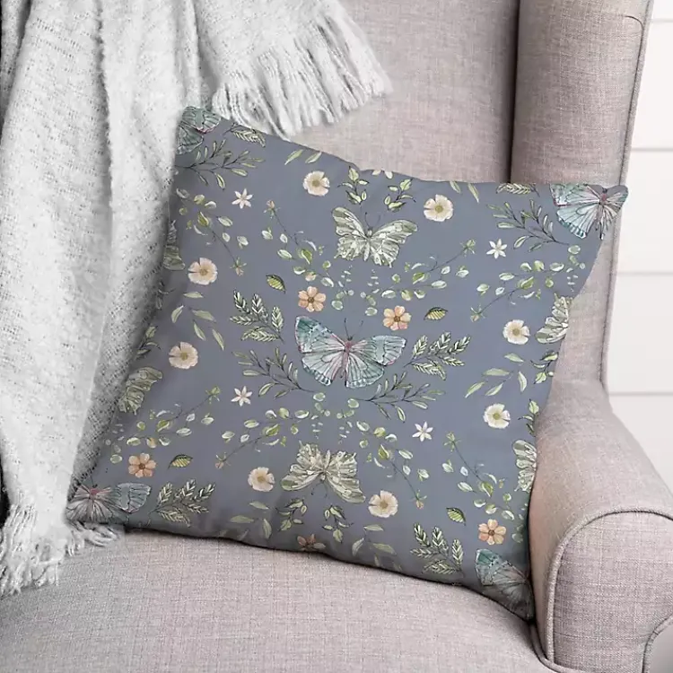 Pillows>Kirklands Home Botanical Butterfly Throw Pillow Blue