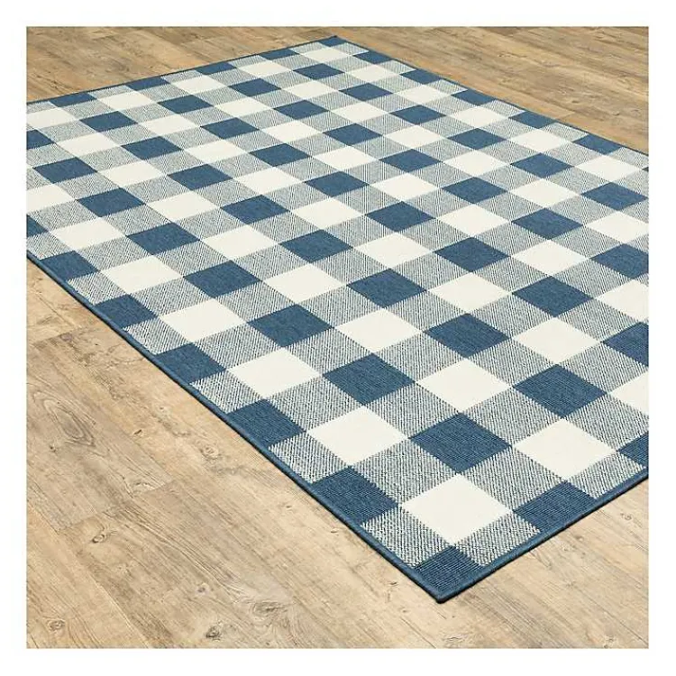 Kirklands Home Buffalo Check Outdoor Area Rug, 3x5 Blue Outlet