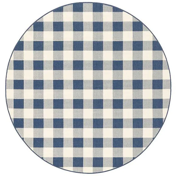Kirklands Home Buffalo Check Round Outdoor Area Rug, 7 ft. Blue Discount