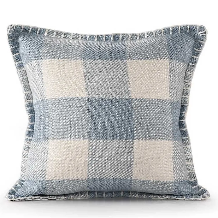 Kirklands Home Blue Buffalo Check Stitched Outdoor Throw Pillow Clearance