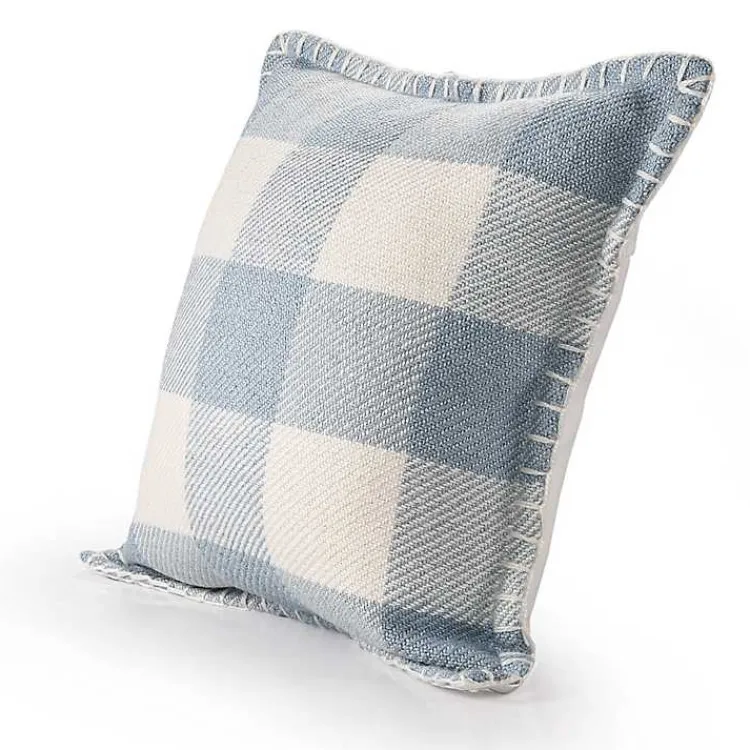 Kirklands Home Blue Buffalo Check Stitched Outdoor Throw Pillow Clearance