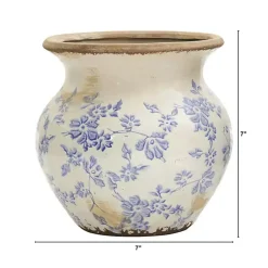 Vases>Kirklands Home Blue Bulous Floral Scroll Ceramic Vase, 7 in.