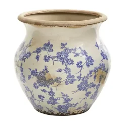 Vases>Kirklands Home Blue Bulous Floral Scroll Ceramic Vase, 10 in.