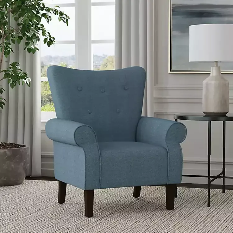 Kirklands Home Button-Tufted Rolled Arm Accent Chair Blue
