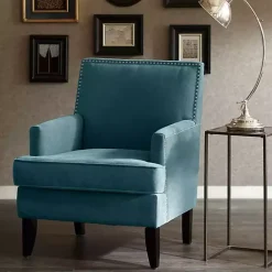 Kirklands Home Carlton Accent Chair with Nailhead Trim Blue Outlet
