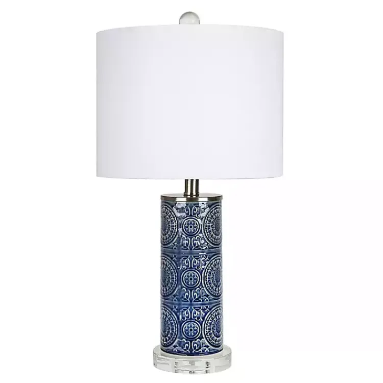 Kirklands Home Blue Ceramic Embossed Spiro Table Lamp White Discount