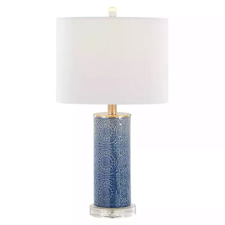 Kirklands Home Blue Ceramic Embossed Spiro Table Lamp White Discount
