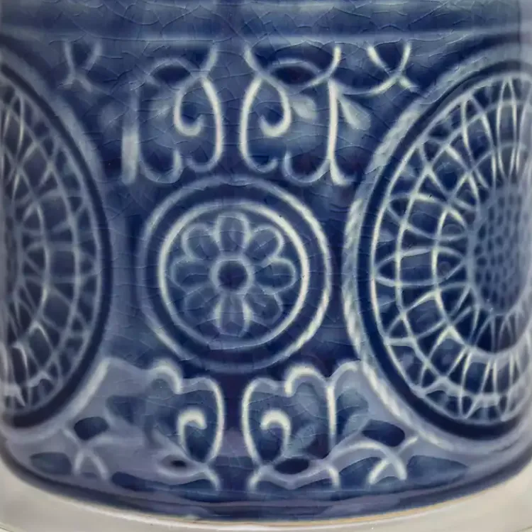 Kirklands Home Blue Ceramic Embossed Spiro Table Lamp White Discount