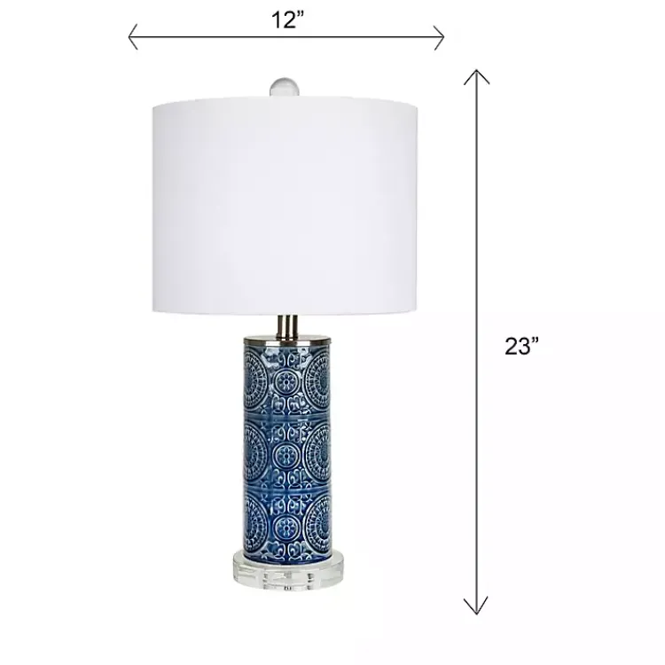 Kirklands Home Blue Ceramic Embossed Spiro Table Lamp White Discount