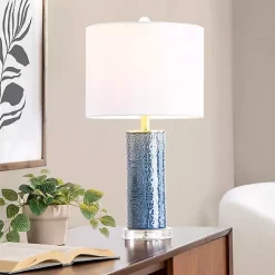 Kirklands Home Blue Ceramic Embossed Spiro Table Lamp White Discount
