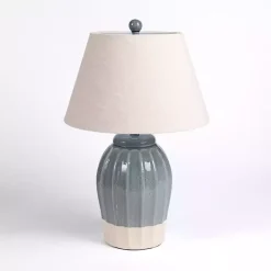 Kirklands Home Blue Ceramic Scalloped Table Lamp Tan Clearance